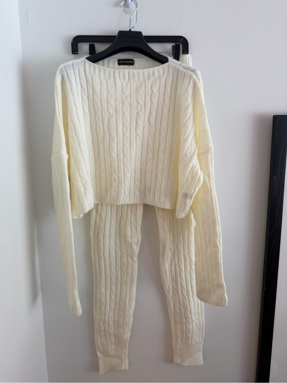 PrettyLittleThing Cream Cable-Knit Loungewear Set